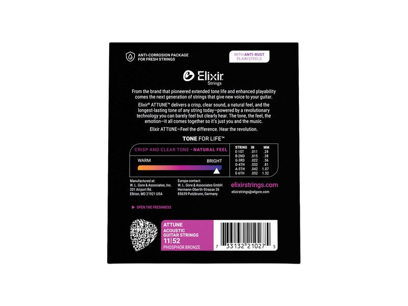 Elixir Attune 21027 Phosphor Bronze 11-52