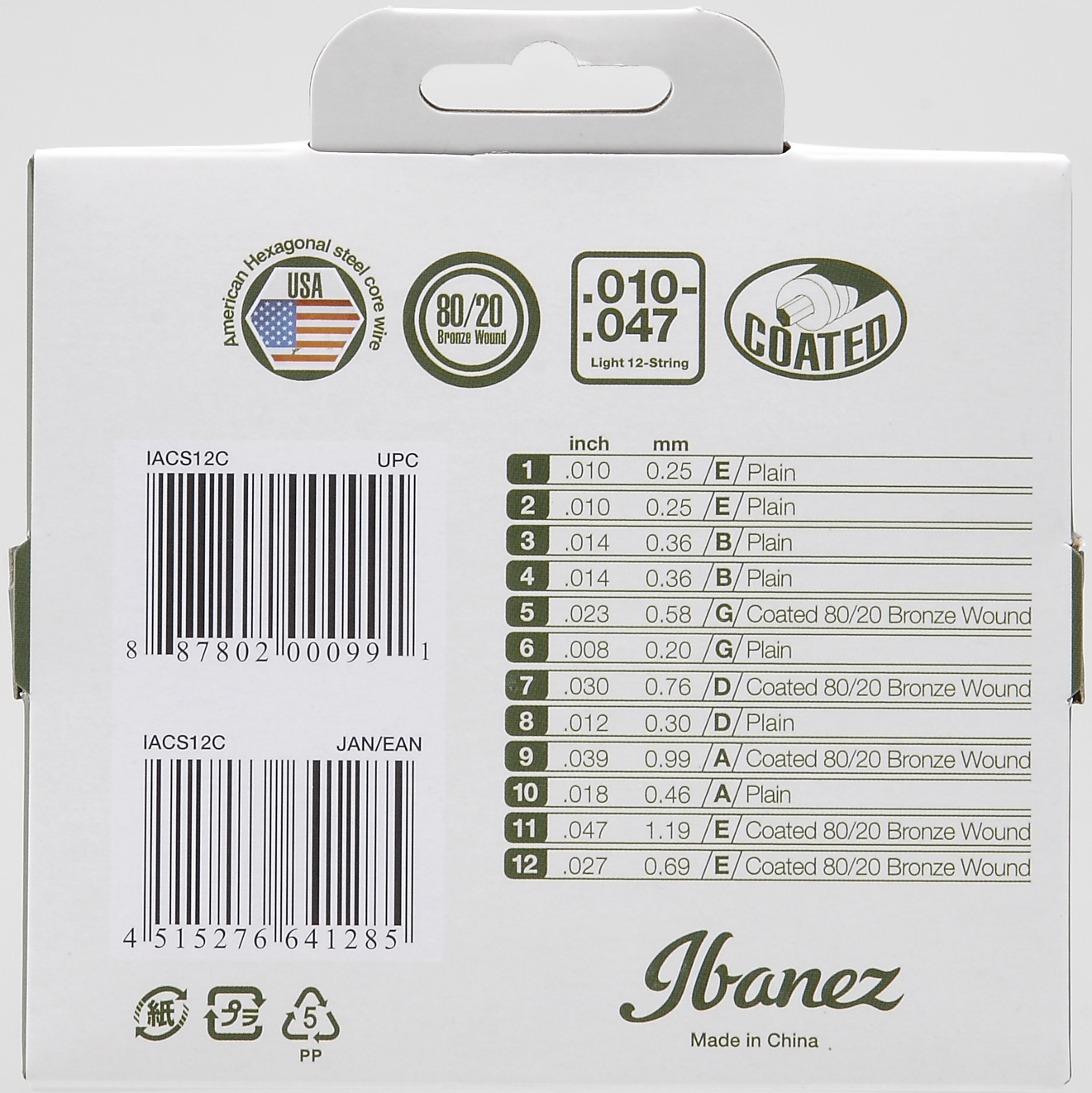 Ibanez IACS12C Saitensatz Akustikgitarre Coated 80/20 Bronze 12-Saiter Light 10-47