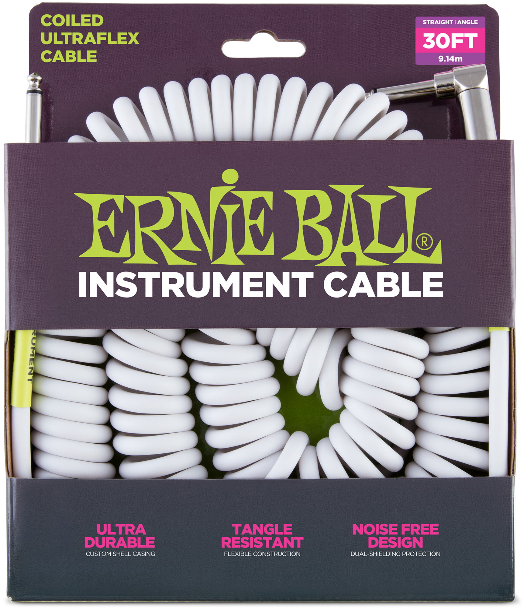 Ernie Ball Spiral Instrument Cable White 9,14 m